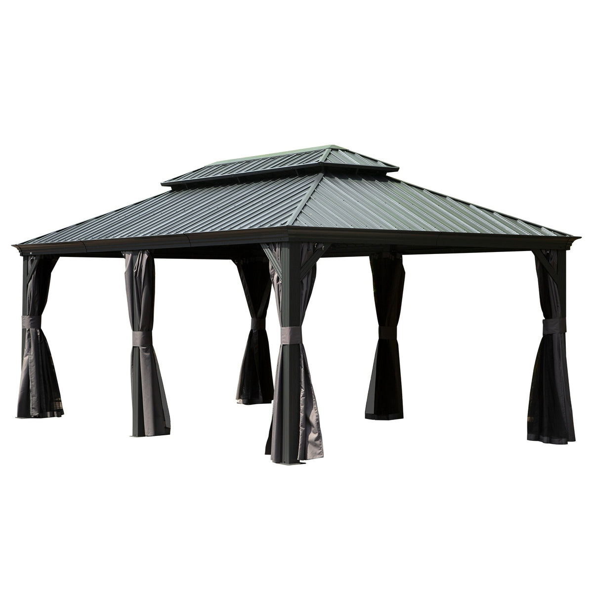 12' x 20' Hardtop Gazebo with Galvanized Steel Double Roof Canopy - Grey