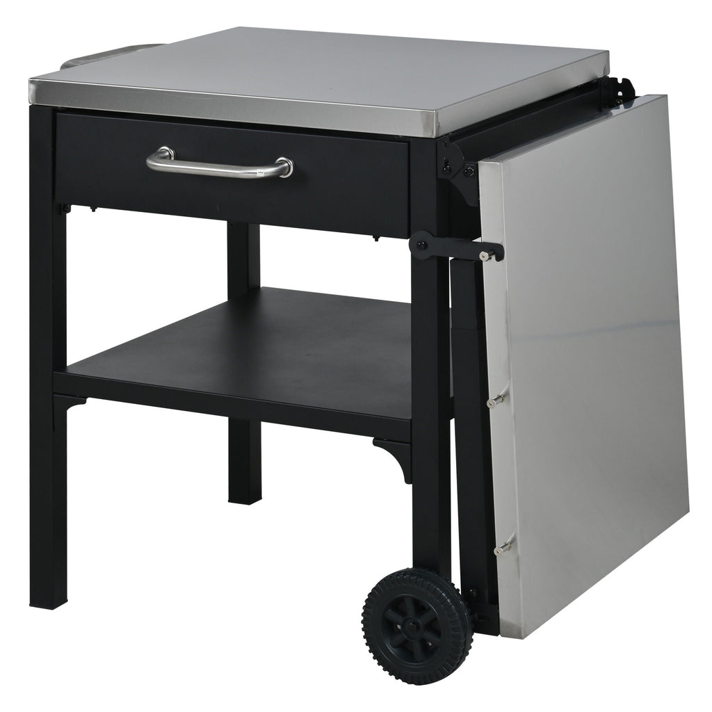 Foldable Outdoor Kitchen Cart with Storage - Black