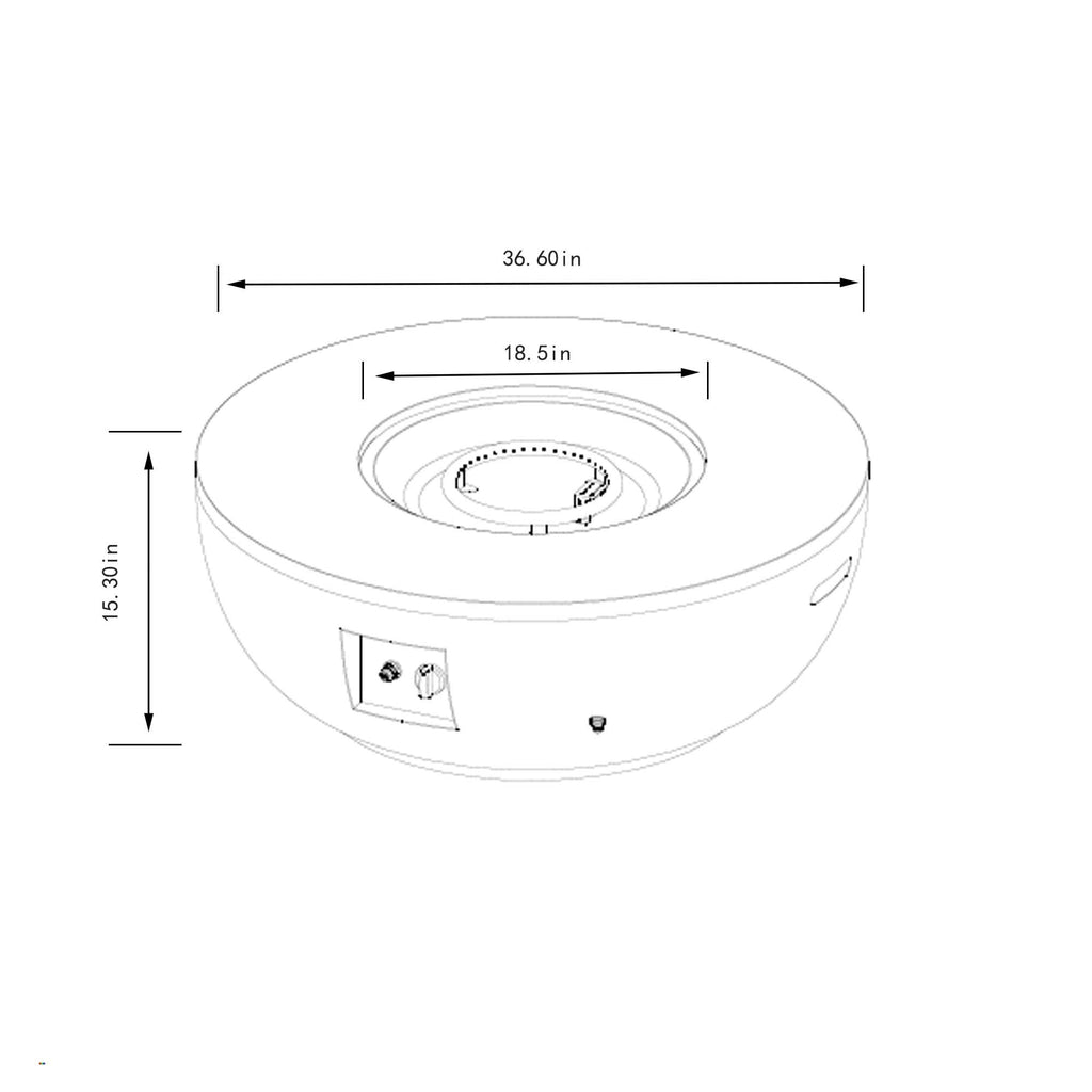 36'' Propane Gas Fire Pit Table with 50,000 BTU Burner - Grey