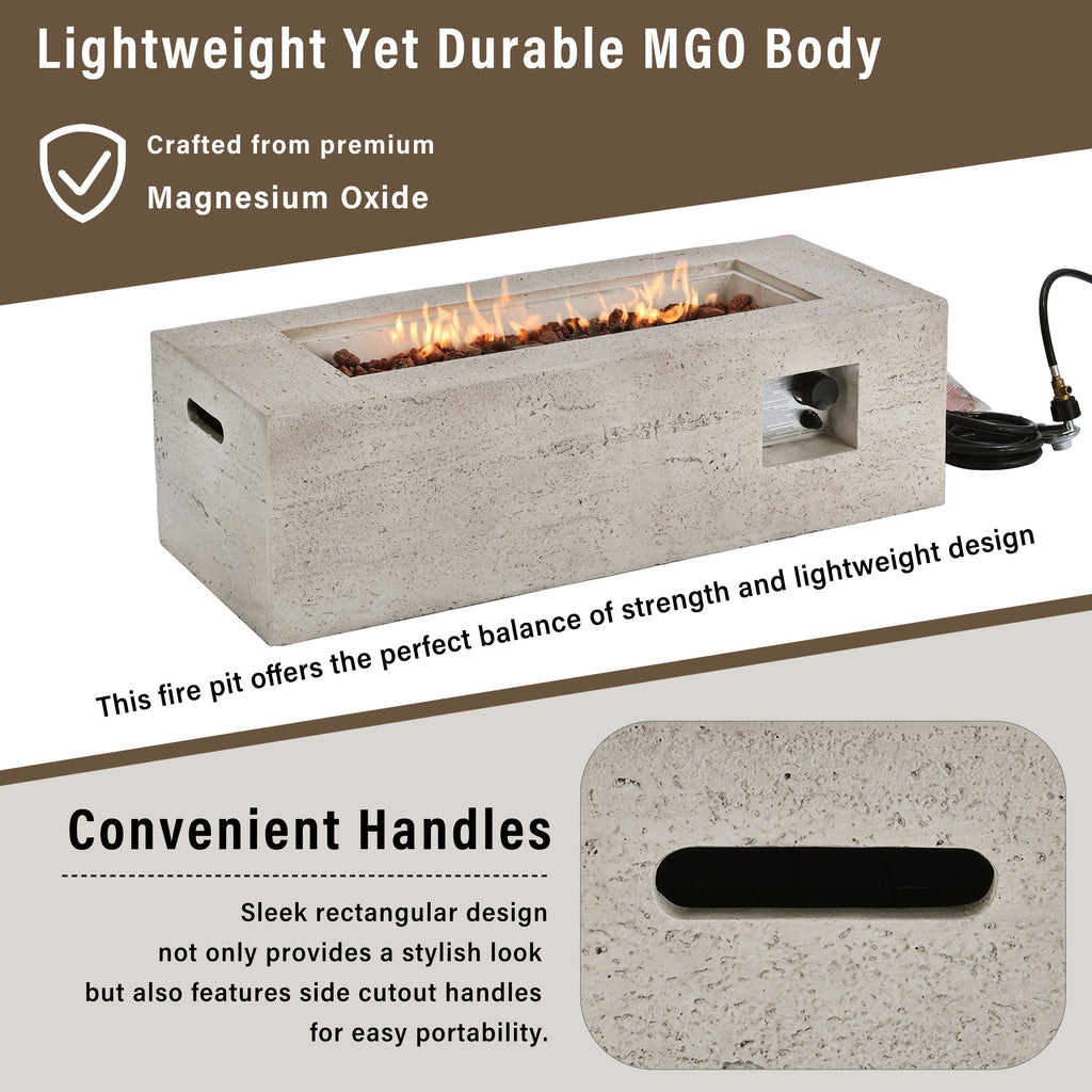 Rectangular Propane Fire Pit with Stainless Steel Burner - Beige or Gray