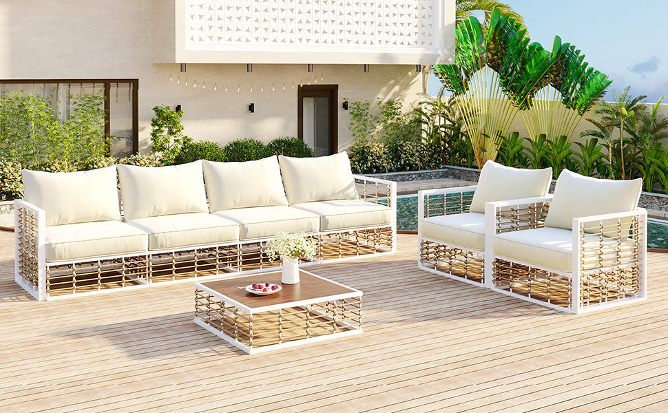 Modern Minimalist 7-Piece Metal Patio Sectional Sofa Set with Cushions - Black