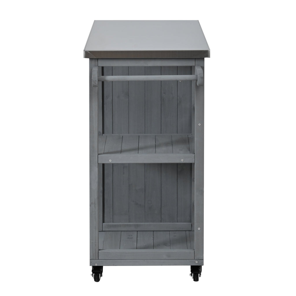 Outdoor Kitchen Island Prep Station with Stainless Steel Top - Natural Fir Wood