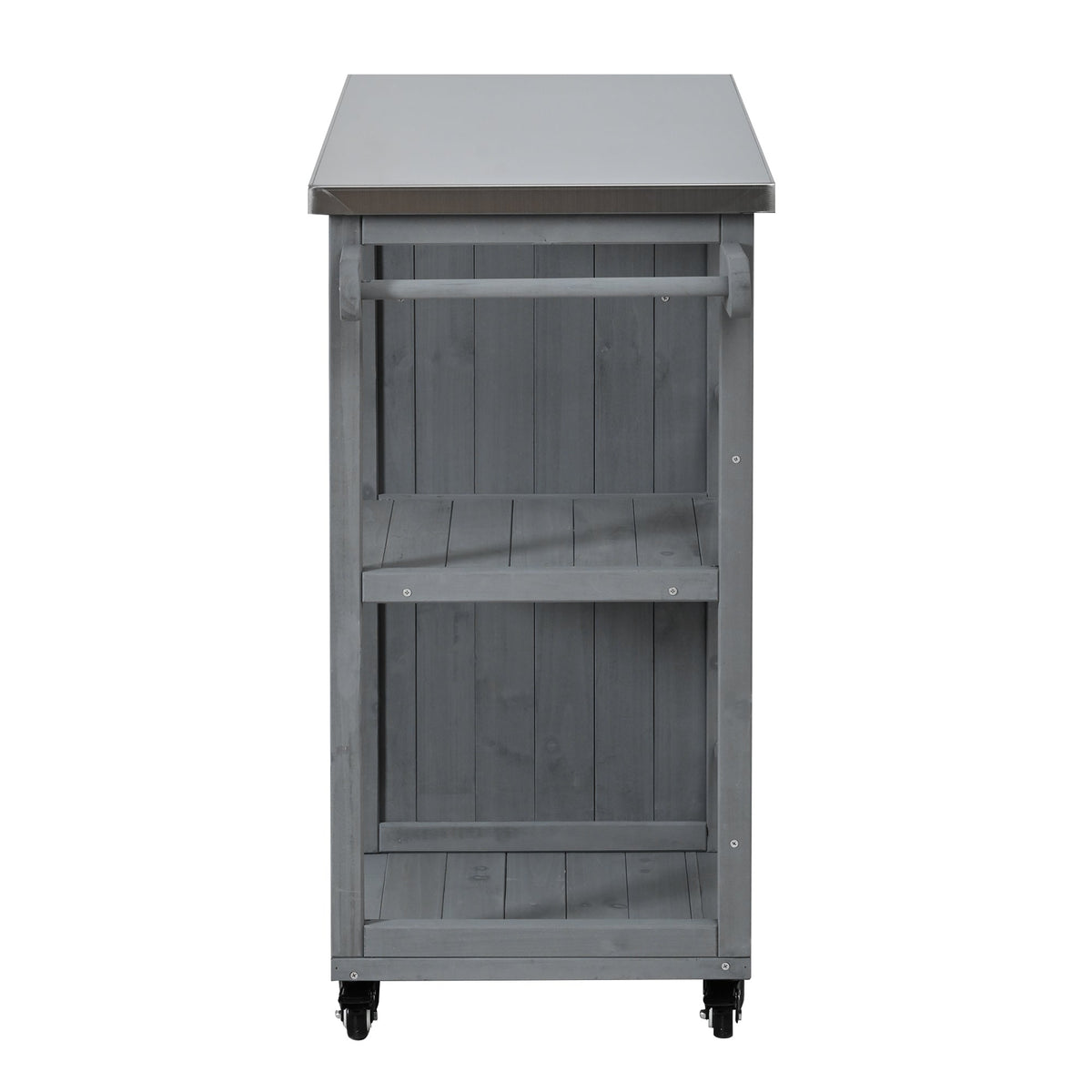 Outdoor Kitchen Island Prep Station with Stainless Steel Top - Natural Fir Wood