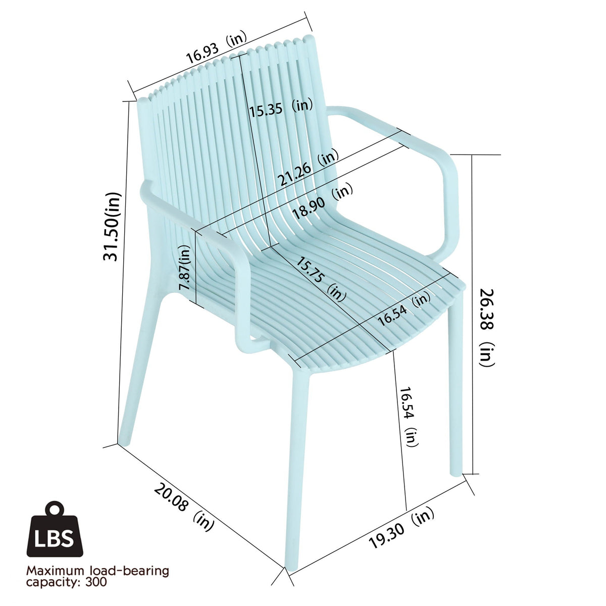 Modern Stackable Armchair Outdoor Dining Set with Long Table - Light Blue or Dark Gray