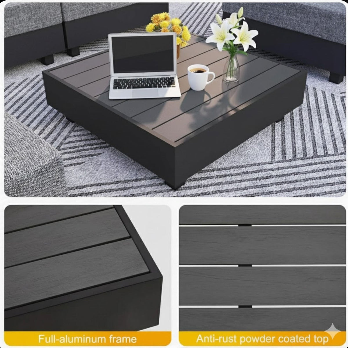 Gray Patio Sectional Set with Modular Armless Chairs and Coffee Table