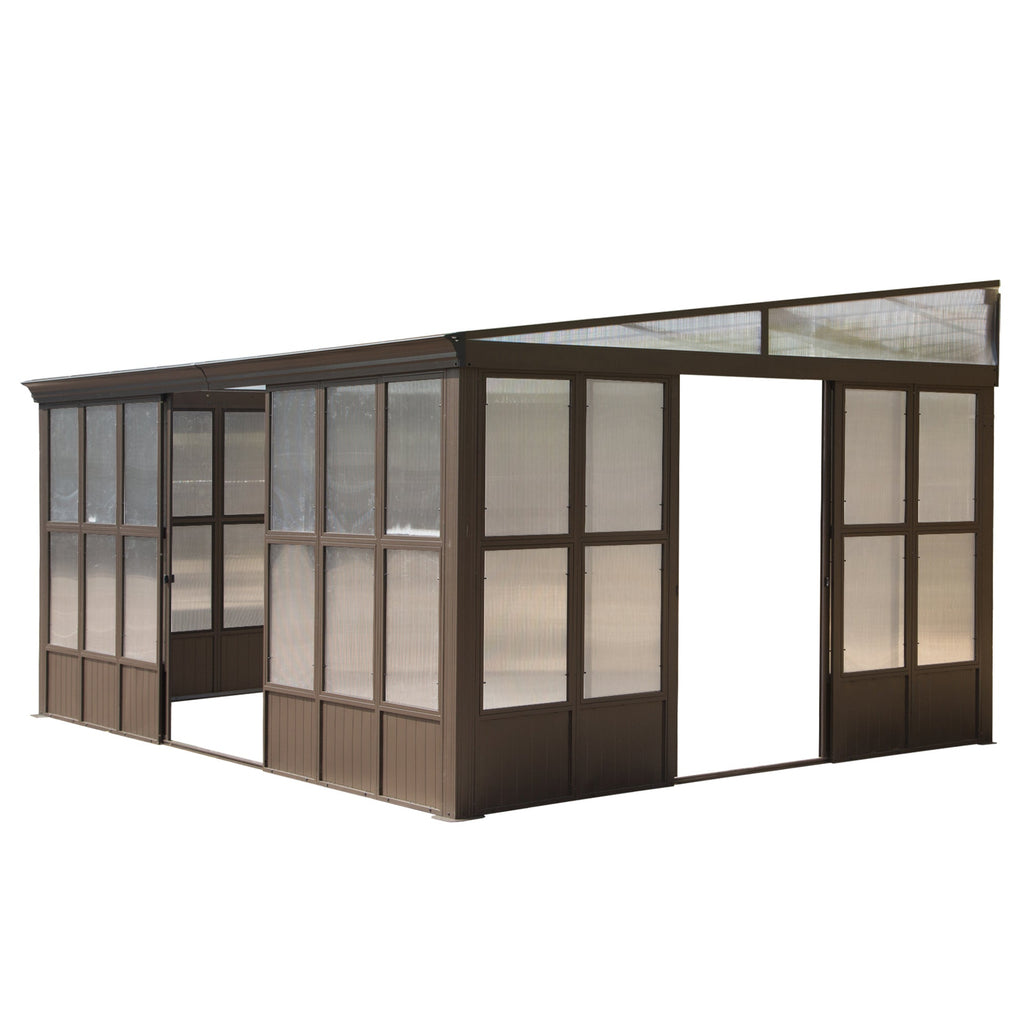 12x16FT All Season Sunroom with Lockable Sliding Doors - Dark Brown