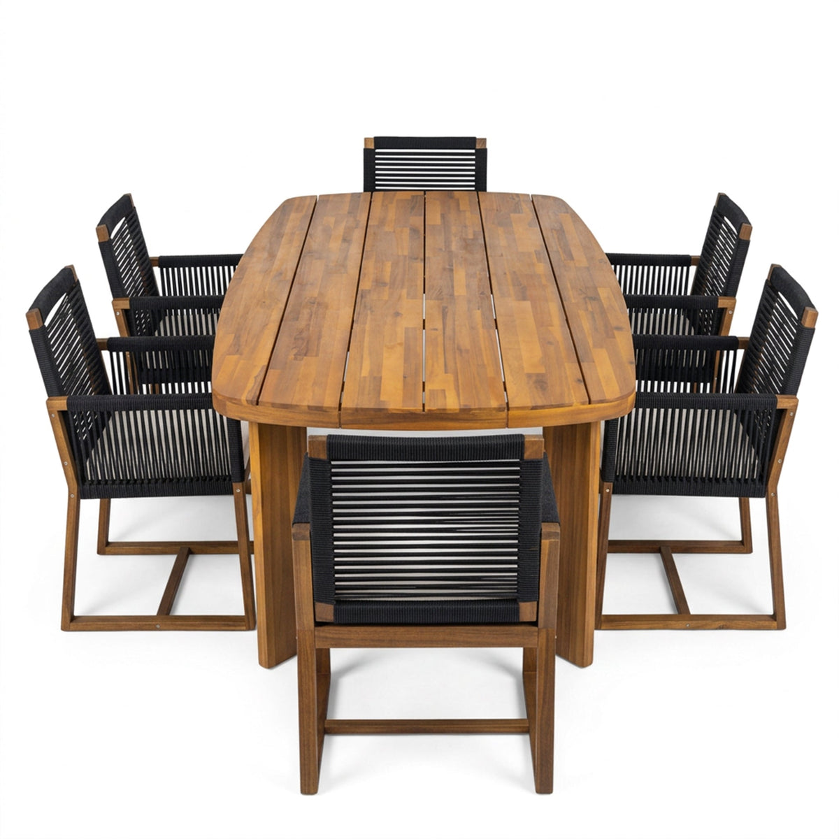 7-Piece Acacia Wood Outdoor Dining Set with Cushioned Arm Chairs - Teak Finish