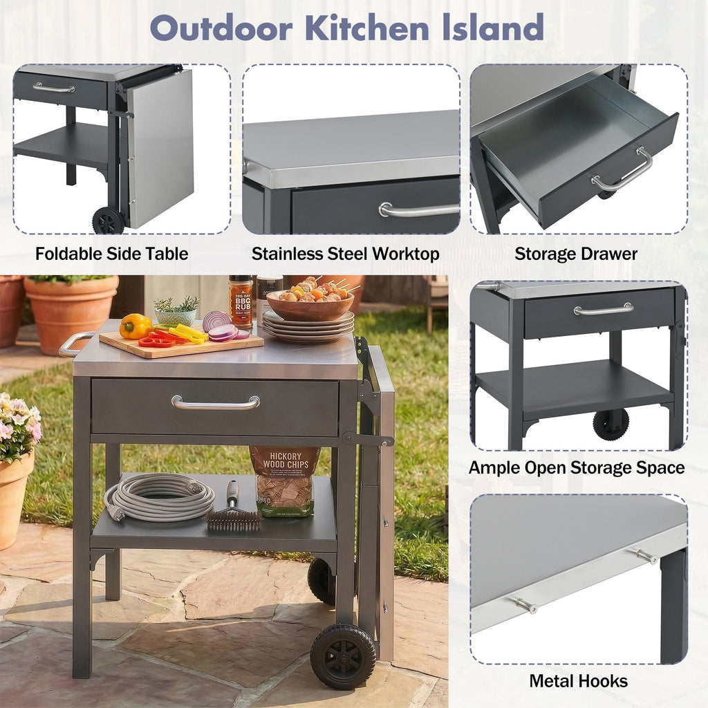 Foldable Outdoor Kitchen Cart with Storage - Black