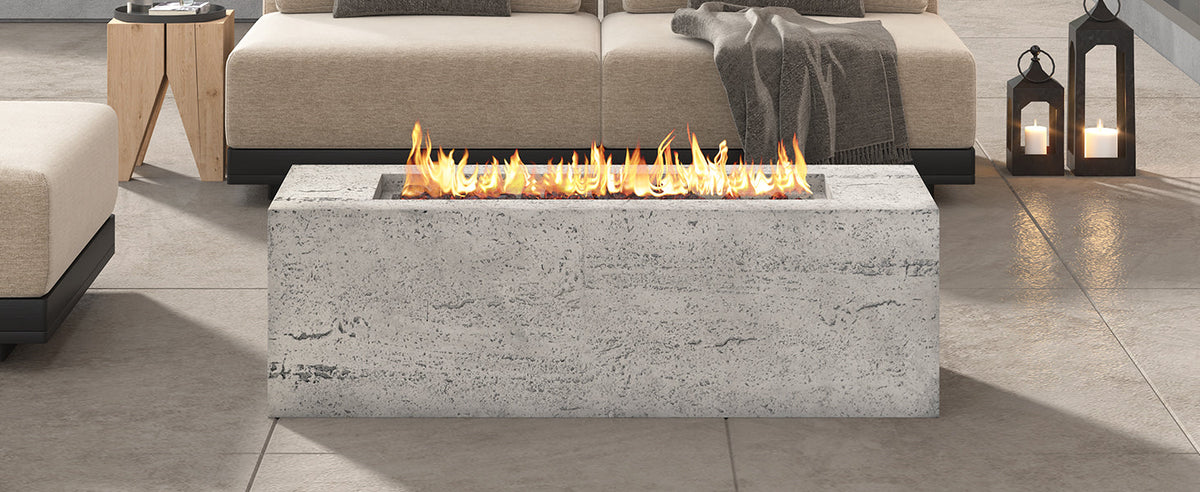 Rectangular Propane Fire Pit with Stainless Steel Burner - Beige or Gray
