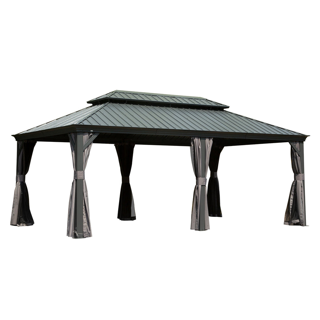 12' x 20' Hardtop Gazebo with Galvanized Steel Double Roof Canopy - Grey