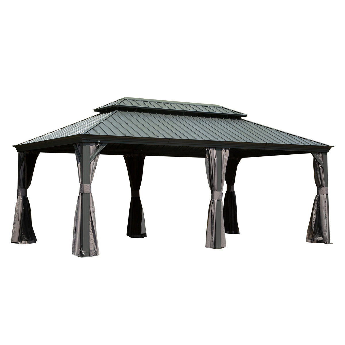 12' x 20' Hardtop Gazebo with Galvanized Steel Double Roof Canopy - Grey
