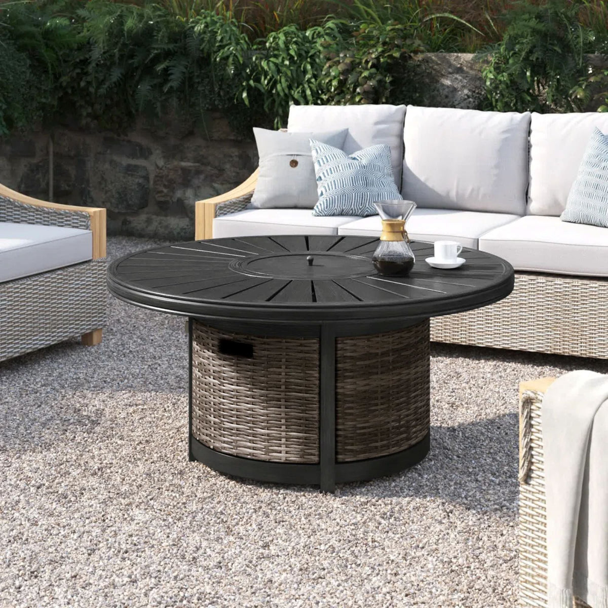 Cassara Resort Propane Outdoor Fire Pit Table with 60,000 BTU Output - Brown