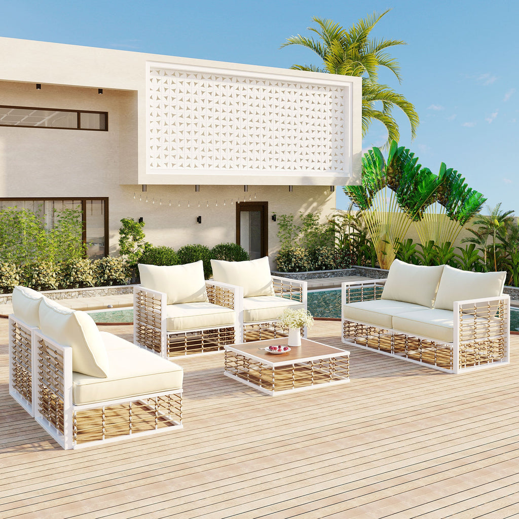 Modern Minimalist 7-Piece Metal Patio Sectional Sofa Set with Cushions - Black