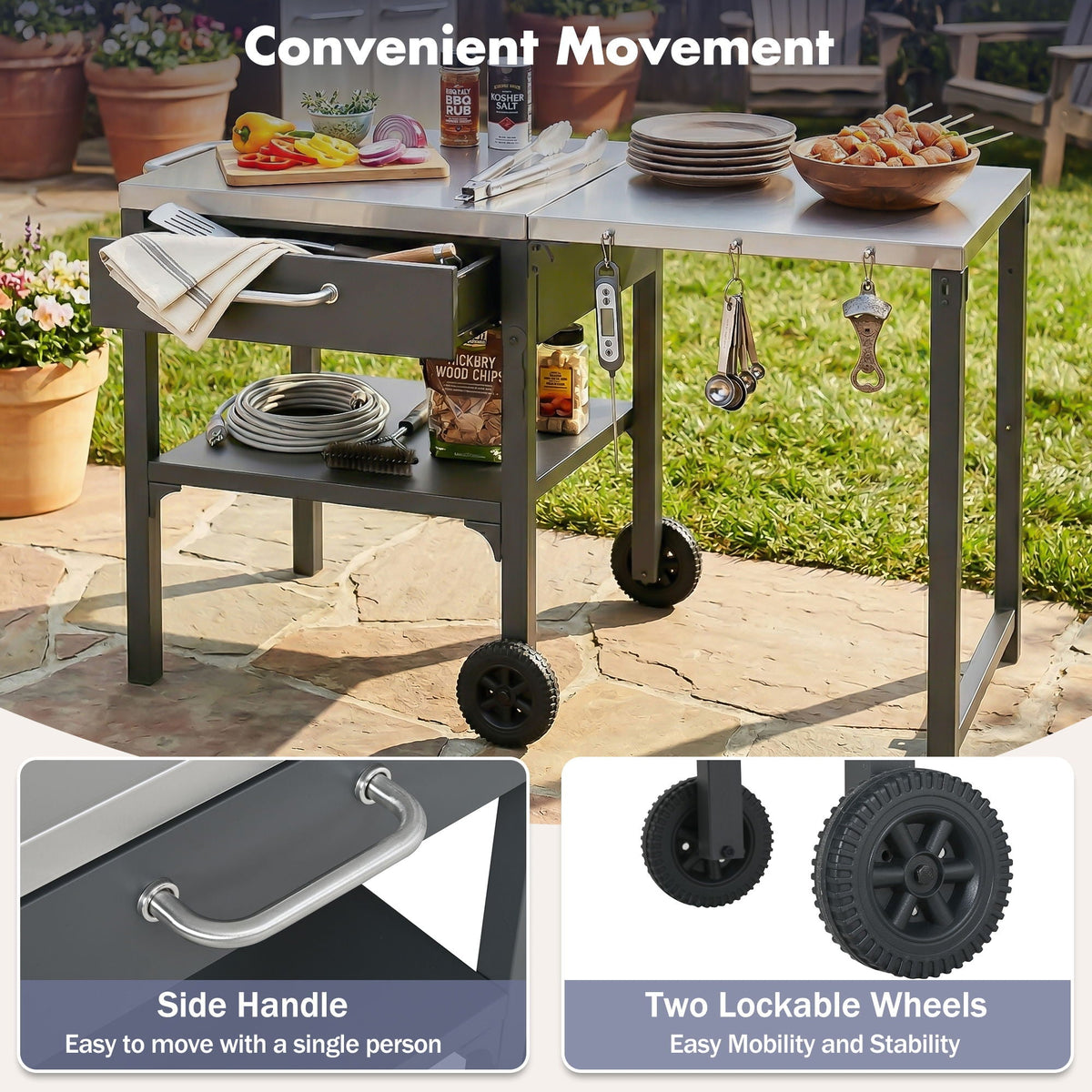 Foldable Outdoor Kitchen Cart with Storage - Black