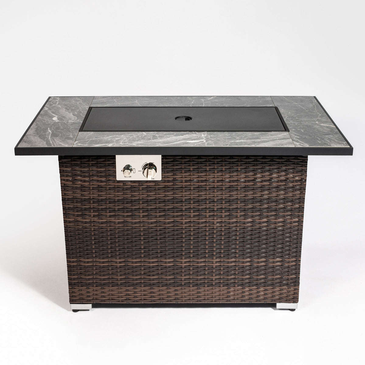 44" Propane Gas Fire Pit Table with Tile Top and Wicker Base - Espresso