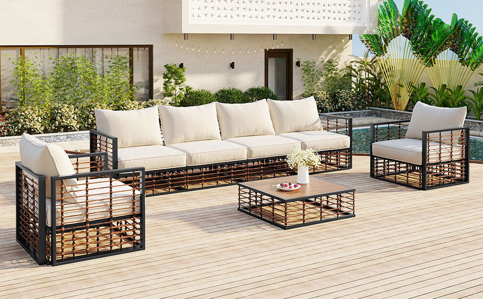 7-Piece Metal Patio Sectional Sofa Set with Water-Resistant Cushions - Modern