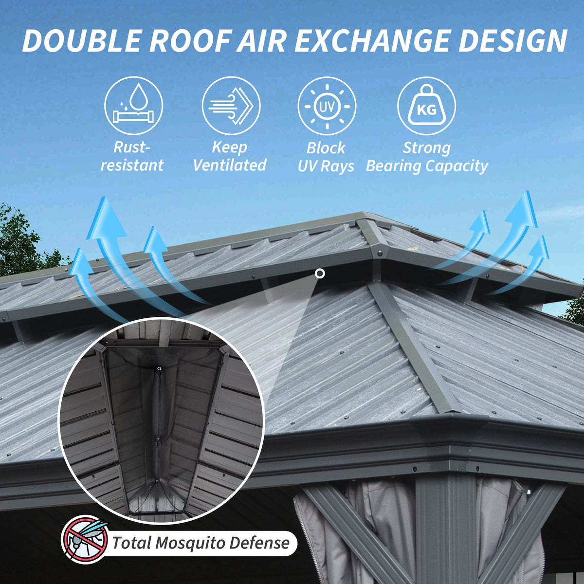 12' x 16' Hardtop Gazebo with Dual-Layer Roof - Aluminum