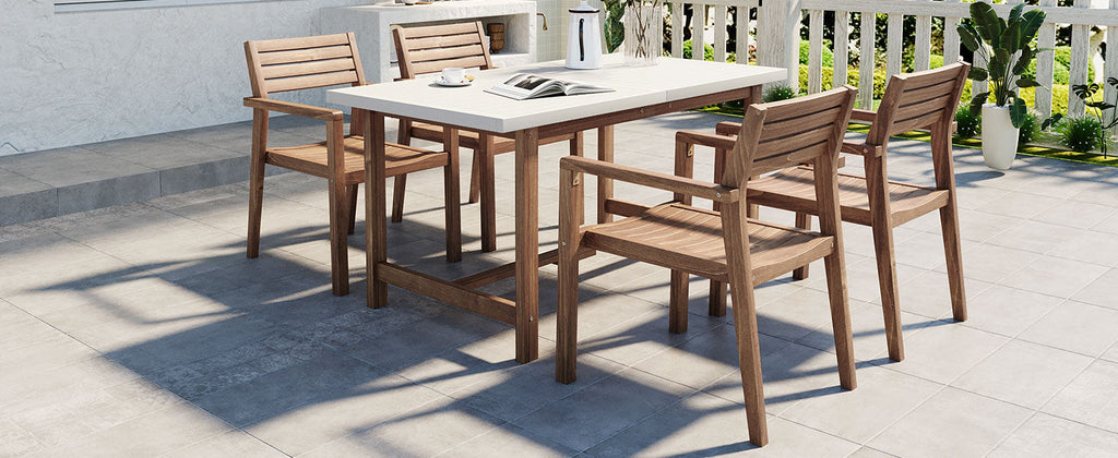 5-Piece Acacia Wood Outdoor Dining Set with Umbrella Hole