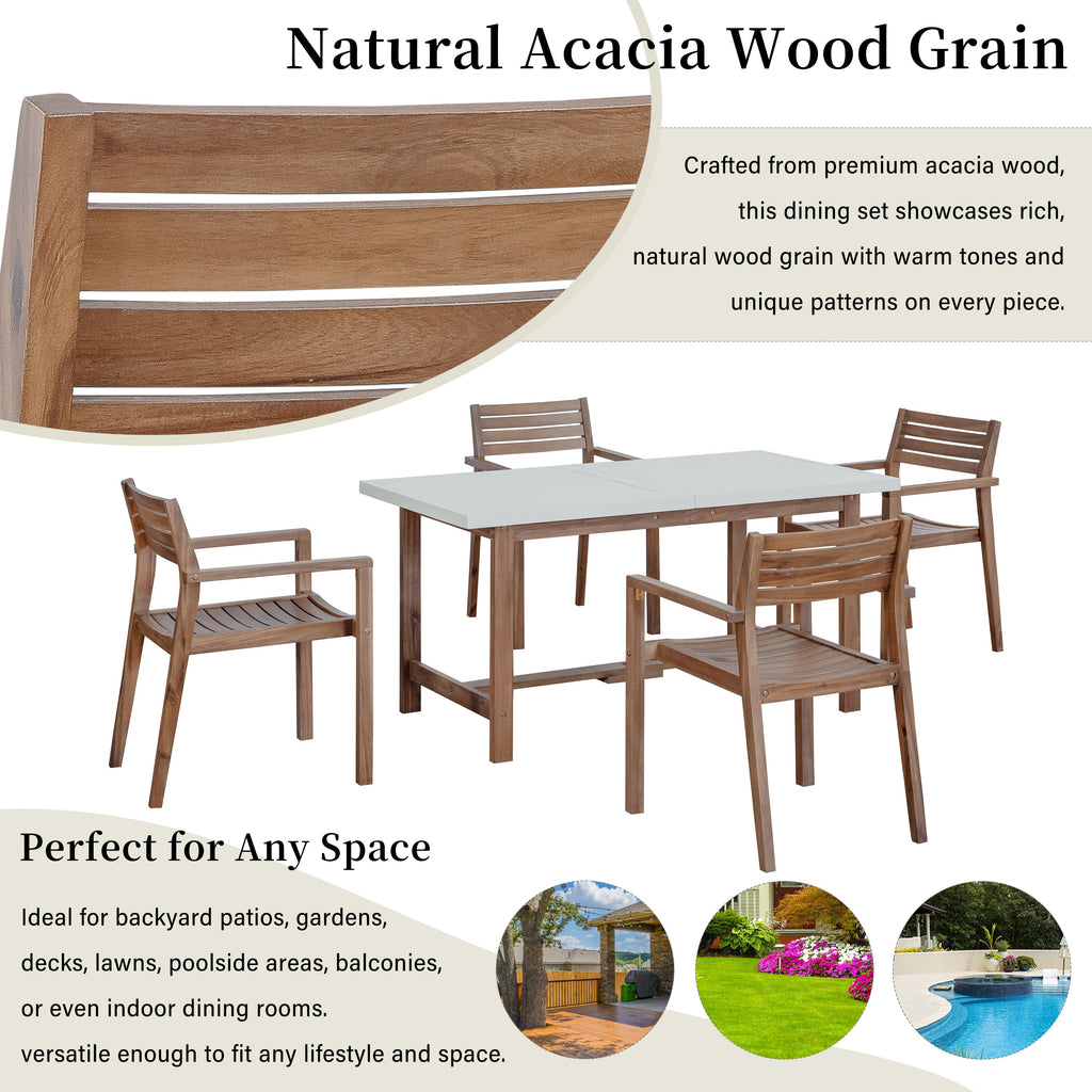 5-Piece Acacia Wood Outdoor Dining Set with Umbrella Hole