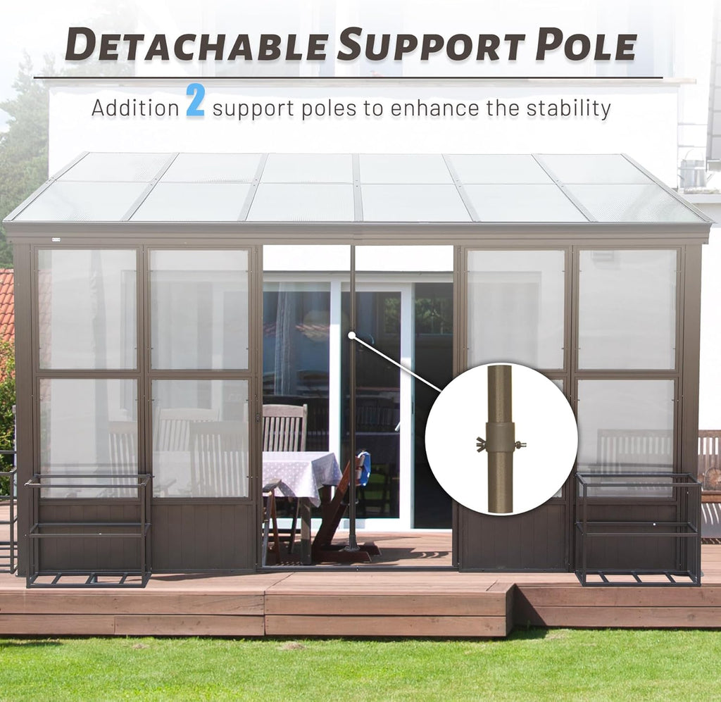 10x14FT All Season Sunroom with Sliding Doors - Dark Brown