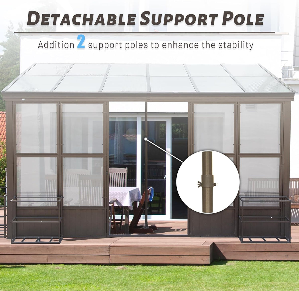 12x16FT All Season Sunroom with Lockable Sliding Doors - Dark Brown