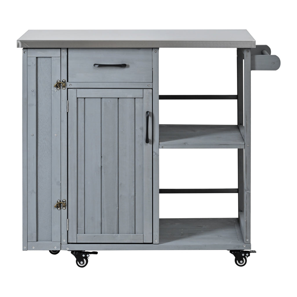 Outdoor Kitchen Island Prep Station with Stainless Steel Top - Natural Fir Wood