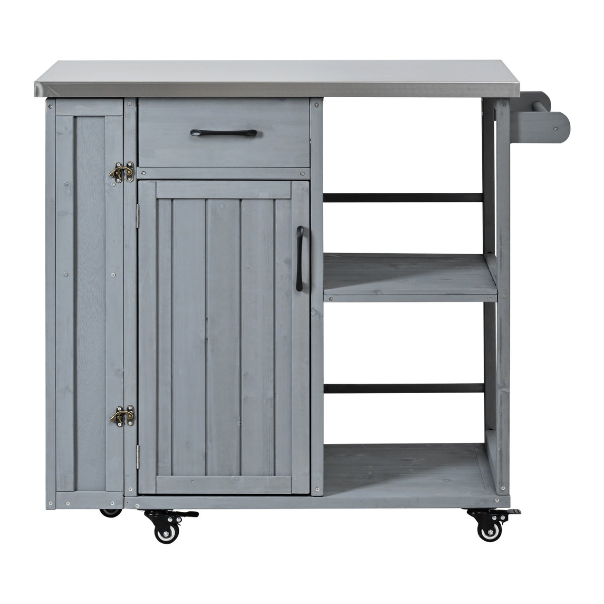 Outdoor Kitchen Island Prep Station with Stainless Steel Top - Natural Fir Wood