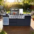 Deluxe Stainless Steel Outdoor Kitchen Barbecue Island Grill with Refrigerator - Stainless Steel
