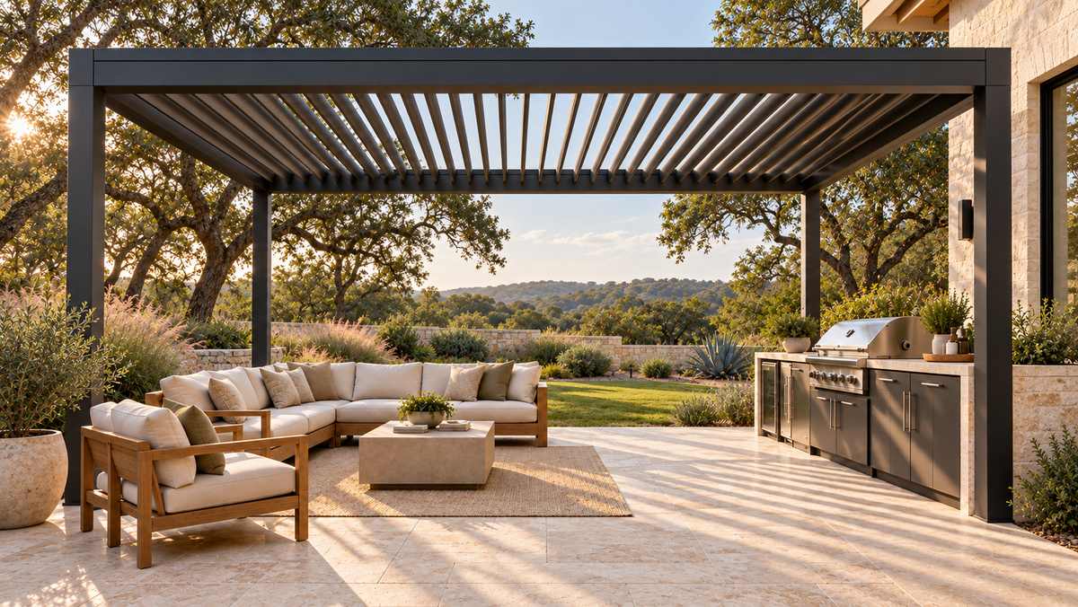 Pergola in a Texas Hill Country outdoor retreat
