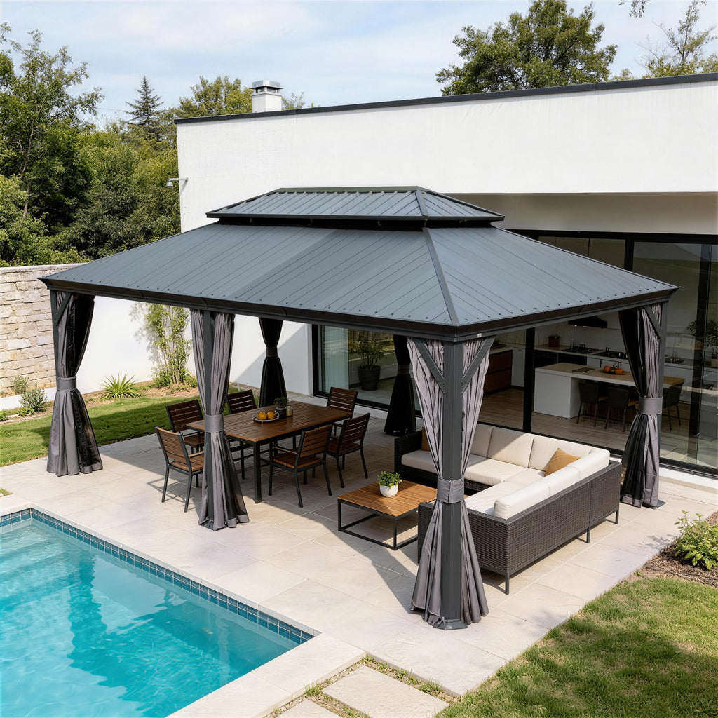 14'x22' Hardtop Gazebo with Resin Roof - Dark Grey