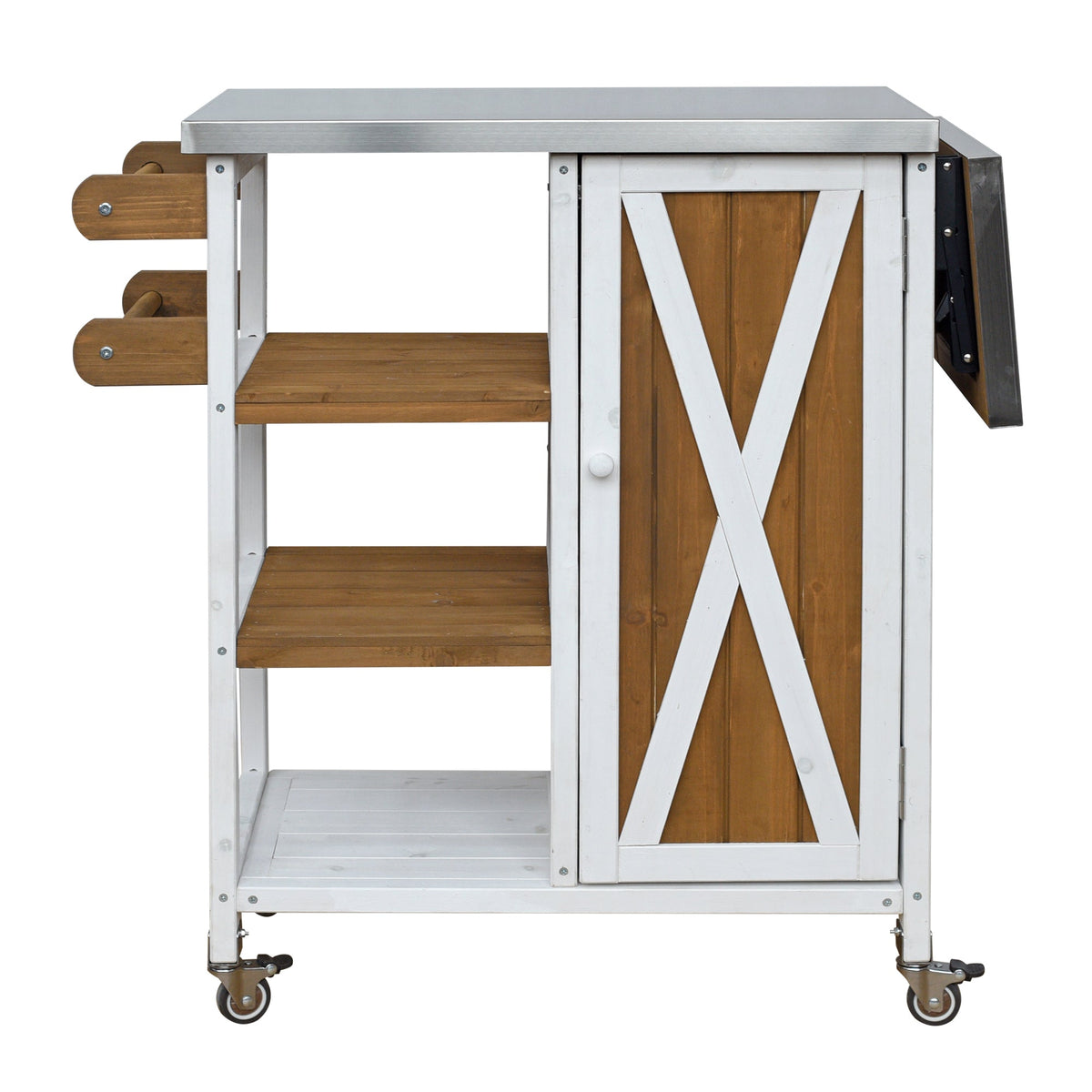 Foldable Outdoor Kitchen Island with Stainless Steel Top - Natural Wood