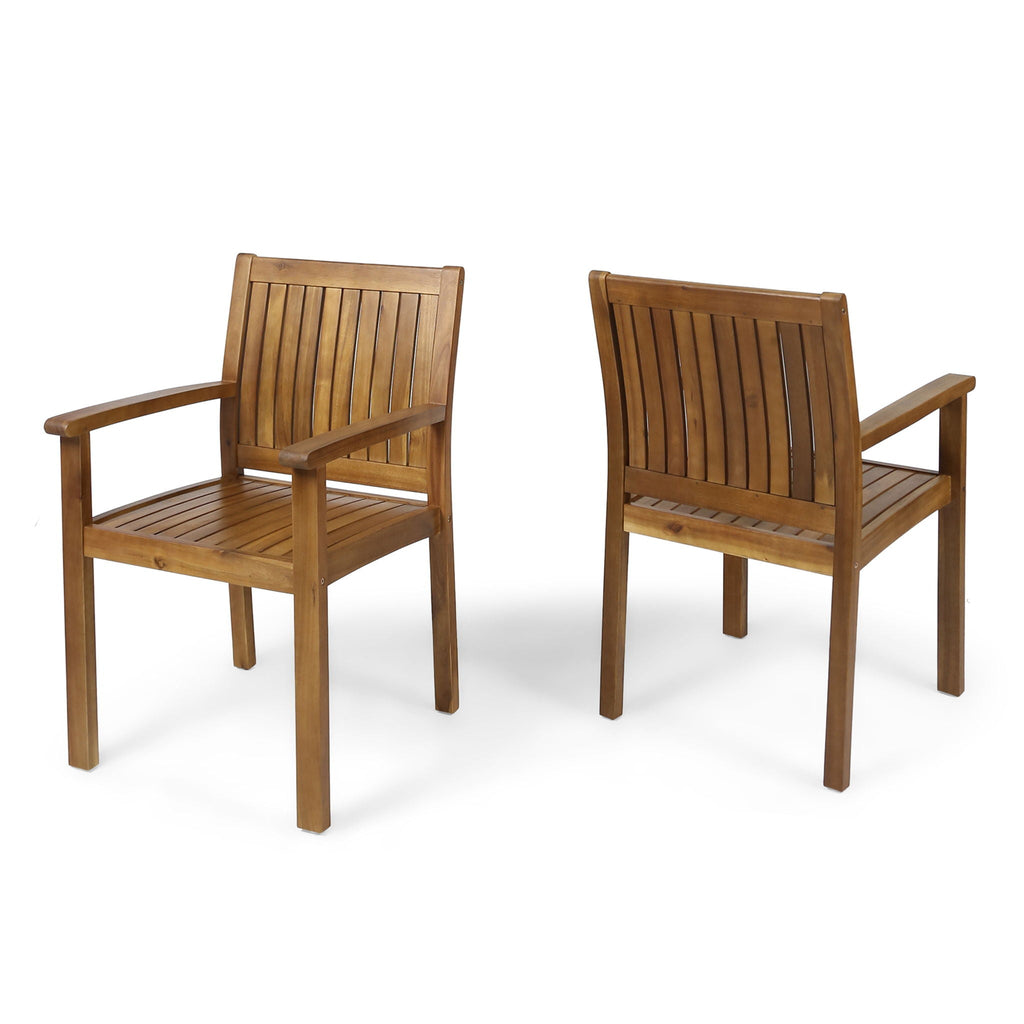 Amethyst Outdoor Dining Chair Set with Slat Design - Natural