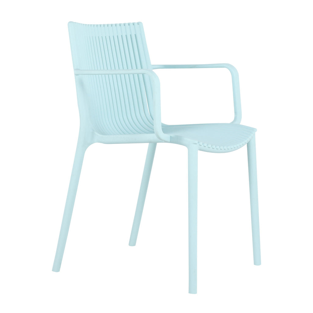 4 Modern Stackable Plastic Armchair Set with Round Table - Light Blue or Dark Gray
