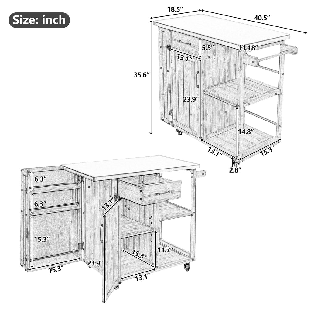 Outdoor Kitchen Island Prep Station with Stainless Steel Top - Natural Fir Wood