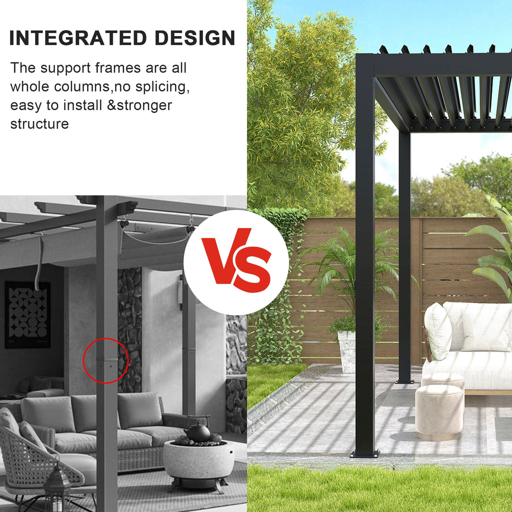 8640E Louver Pergola with Aluminum Frame & Adjustable Steel Louvers - Grey