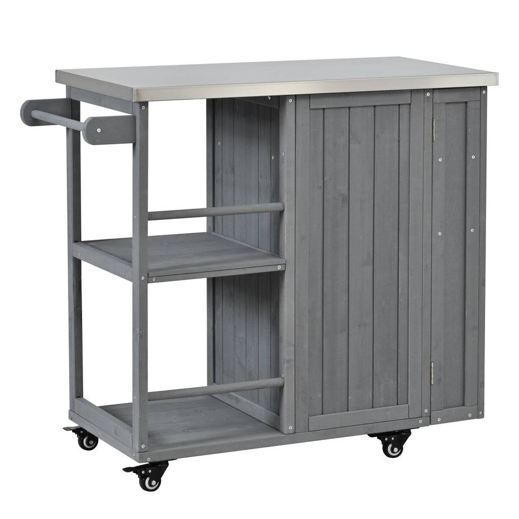 Outdoor Kitchen Island Prep Station with Stainless Steel Top - Natural Fir Wood