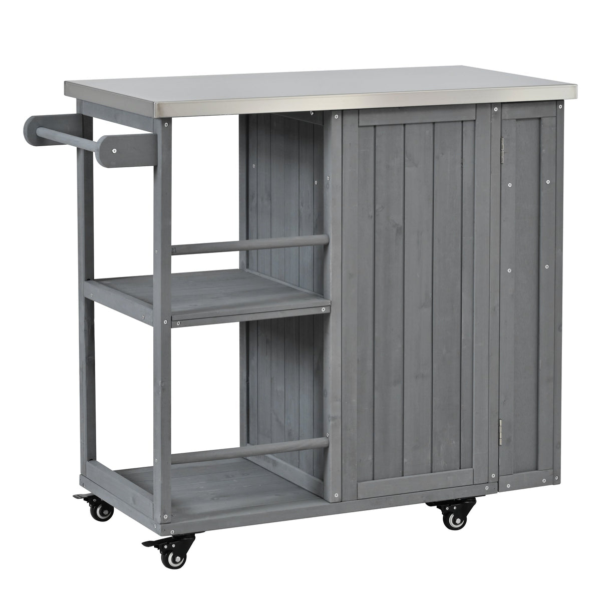 Outdoor Kitchen Island Prep Station with Stainless Steel Top - Natural Fir Wood