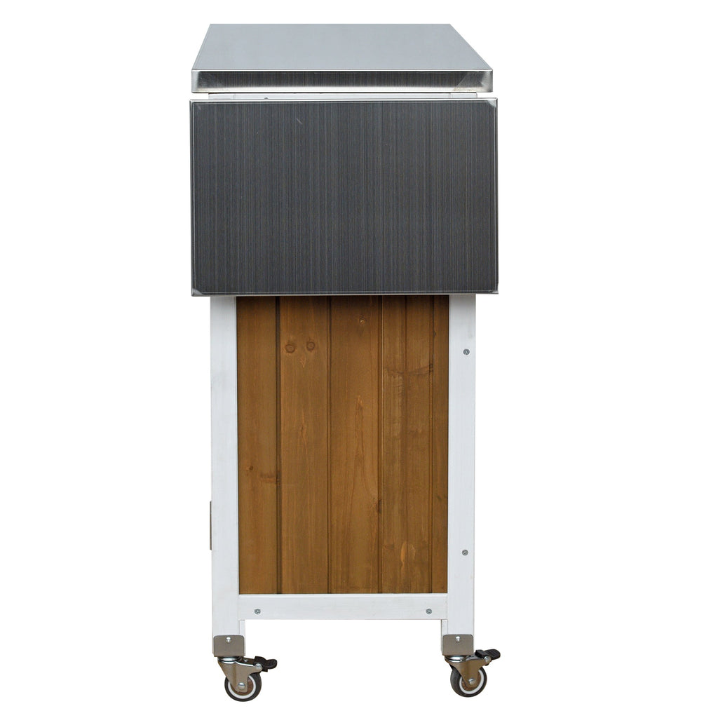 Foldable Outdoor Kitchen Island with Stainless Steel Top - Natural Wood