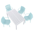 Modern Stackable Armchair Outdoor Dining Set with Long Table - Light Blue or Dark Gray