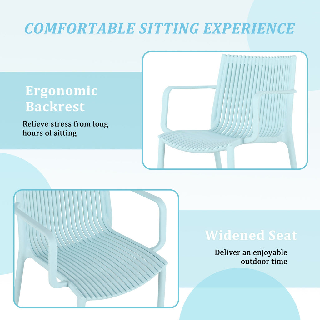 4 Modern Stackable Plastic Armchair Set with Round Table - Light Blue or Dark Gray