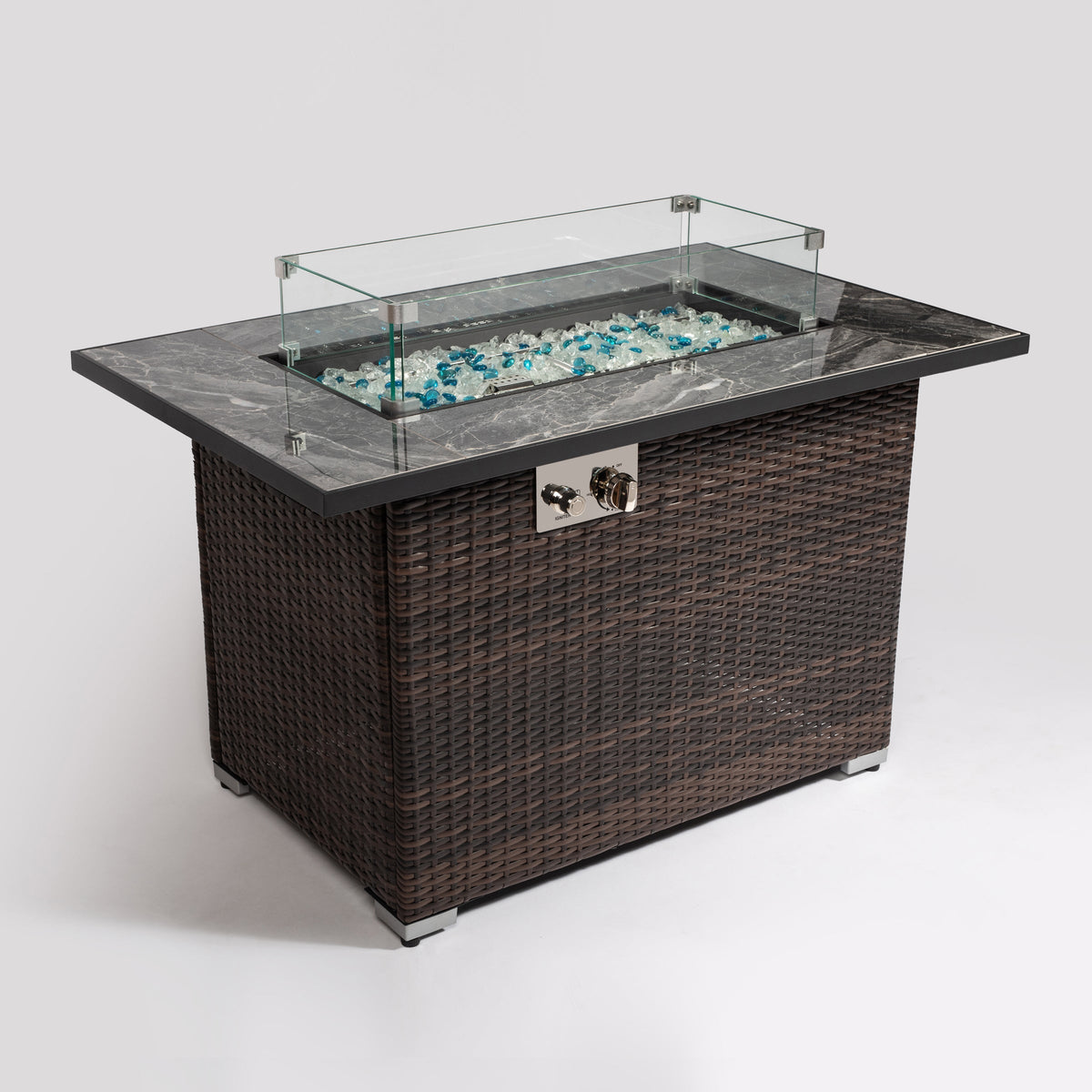 44" Propane Gas Fire Pit Table with Tile Top and Wicker Base - Espresso
