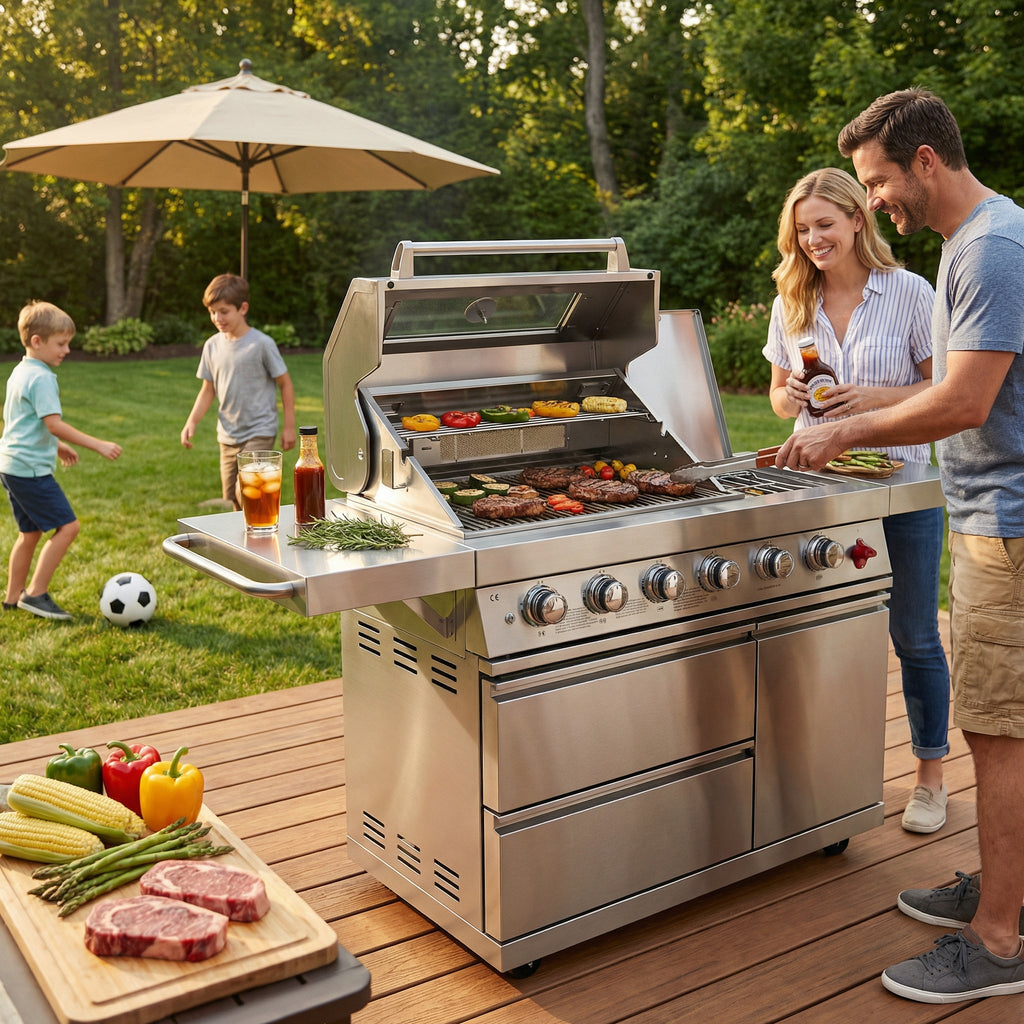 75300 BTU 6-Burner Deluxe Gas Outdoor Kitchen Grill with LED Knobs - Silver