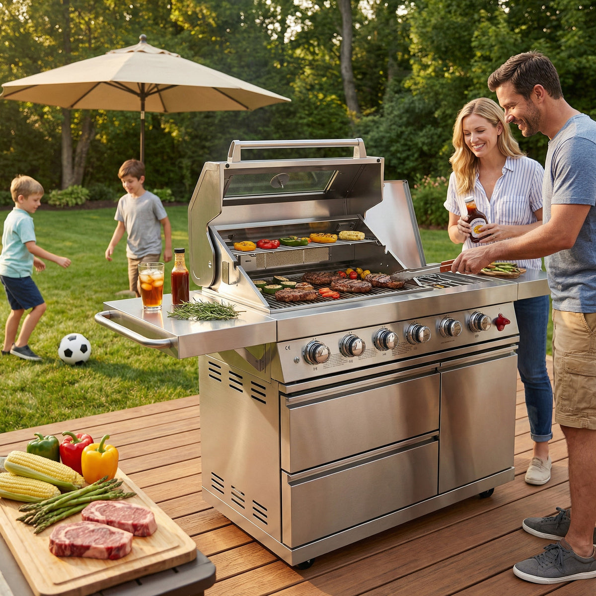 75300 BTU 6-Burner Deluxe Gas Outdoor Kitchen Grill with LED Knobs - Silver