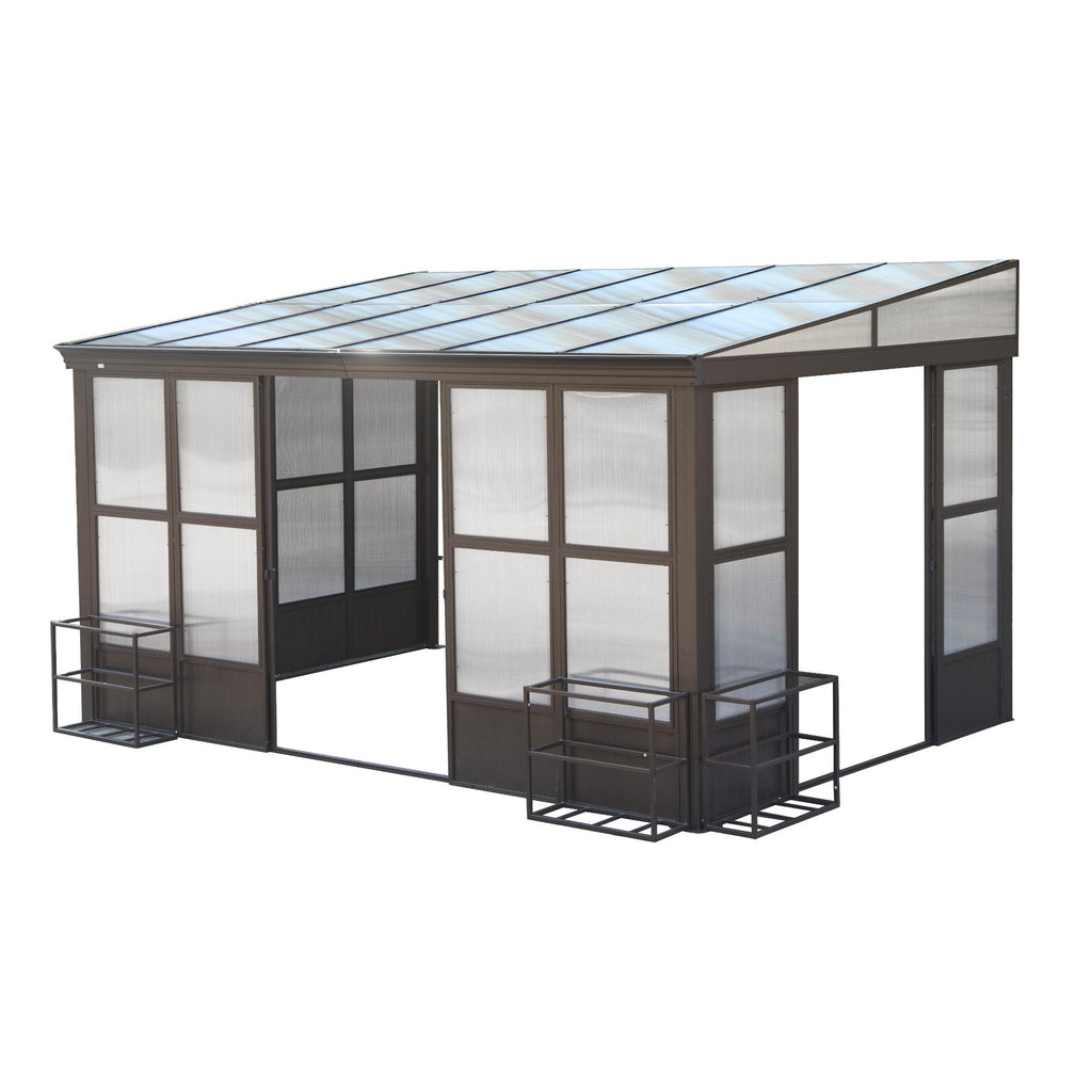 10x14FT All Season Sunroom with Sliding Doors - Dark Brown