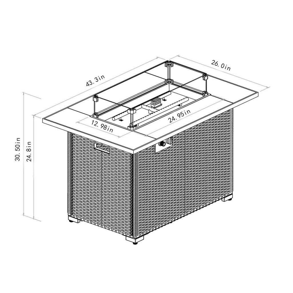 44" Propane Gas Fire Pit Table with Tile Top and Wicker Base - Espresso