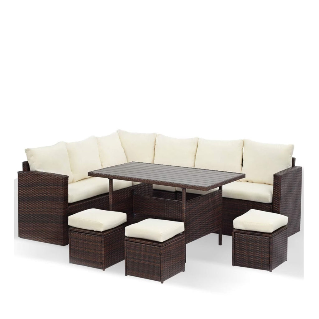 7 Piece Outdoor Dining Set with Cushions, Modular Sectional Sofa and Table - Gray or Beige