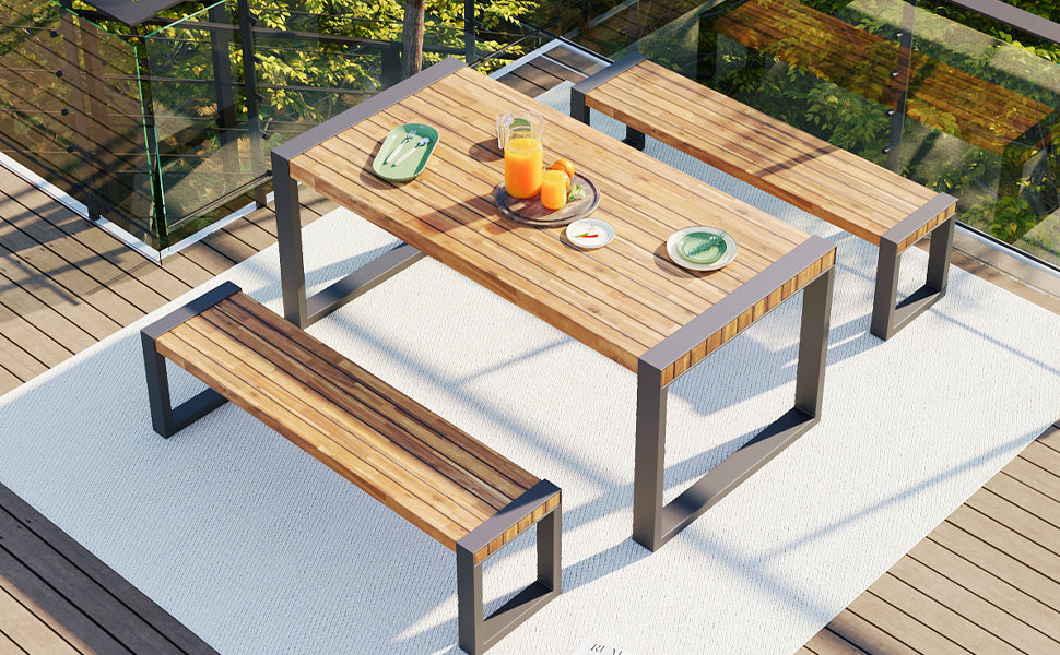 GO 3-Piece Outdoor Dining Table with 2 Benches