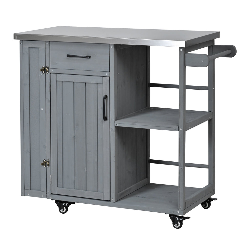 Outdoor Kitchen Island Prep Station with Stainless Steel Top - Natural Fir Wood