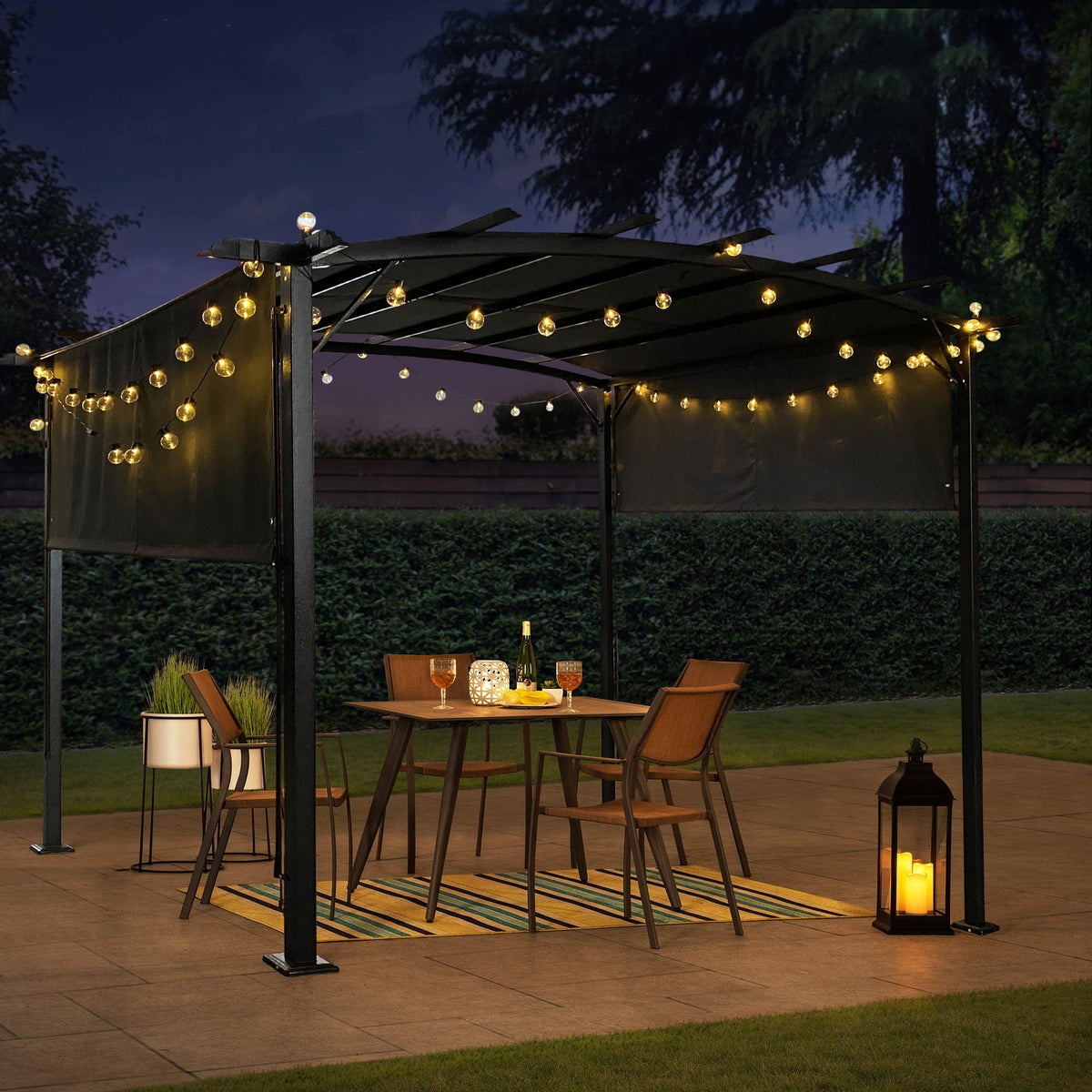Outdoor Patio Pergola Gazebo with Retractable Canopy - Beige or Dark Gray