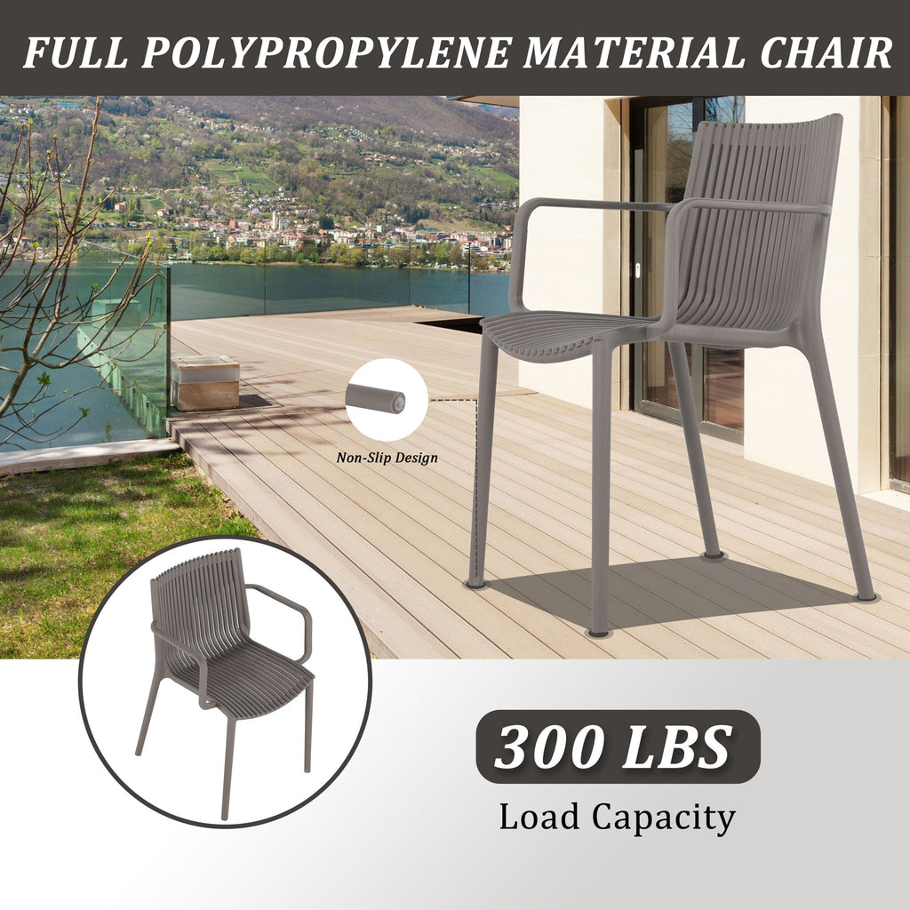 4 Modern Stackable Plastic Armchair Set with Round Table - Light Blue or Dark Gray